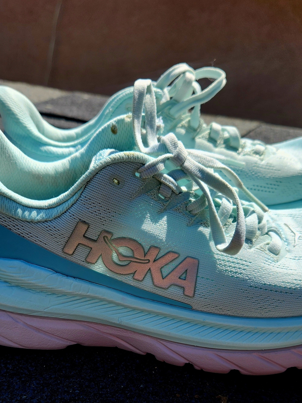Hoka Mint and Light Pink Women's Athletic Running Shoes